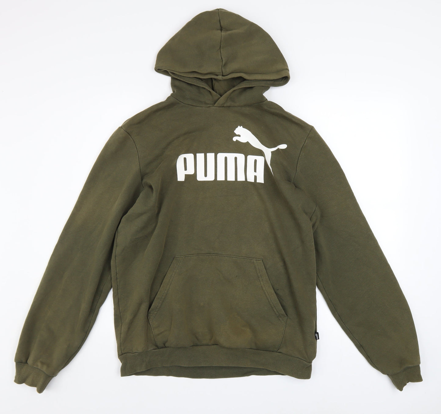 Puma Boys Green Pullover Hoodie 16 Years Regular Fit Logo Sweatshirt