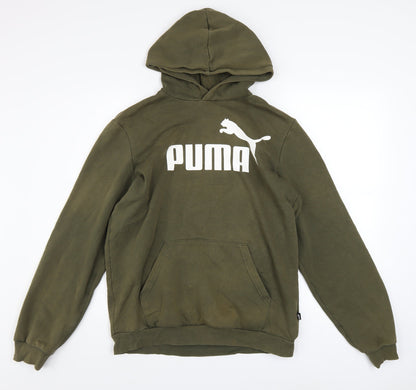 Additional front view of Puma boys’ green pullover hoodie 16 years regular fit logo sweatshirt
