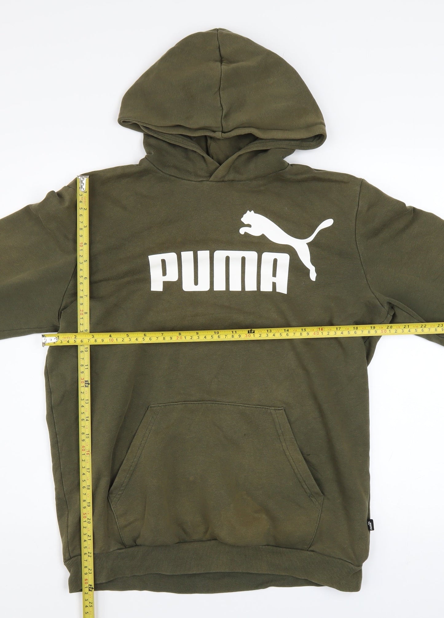 Puma Boys Green Pullover Hoodie 16 Years Regular Fit Logo Sweatshirt