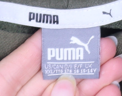 Puma Boys Green Pullover Hoodie 16 Years Regular Fit Logo Sweatshirt