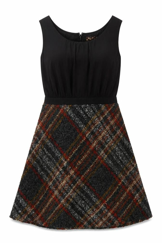 Next Womens Black Check A-Line Sleeveless Dress Size 14