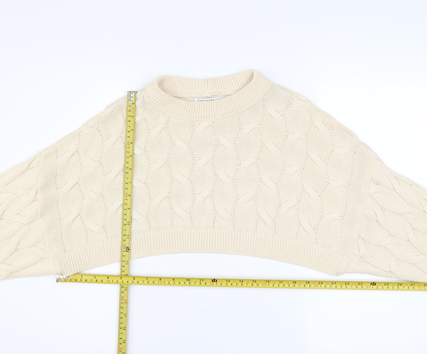 Stradivarius Women’s Beige Cable Knit Shrug Jumper Size S