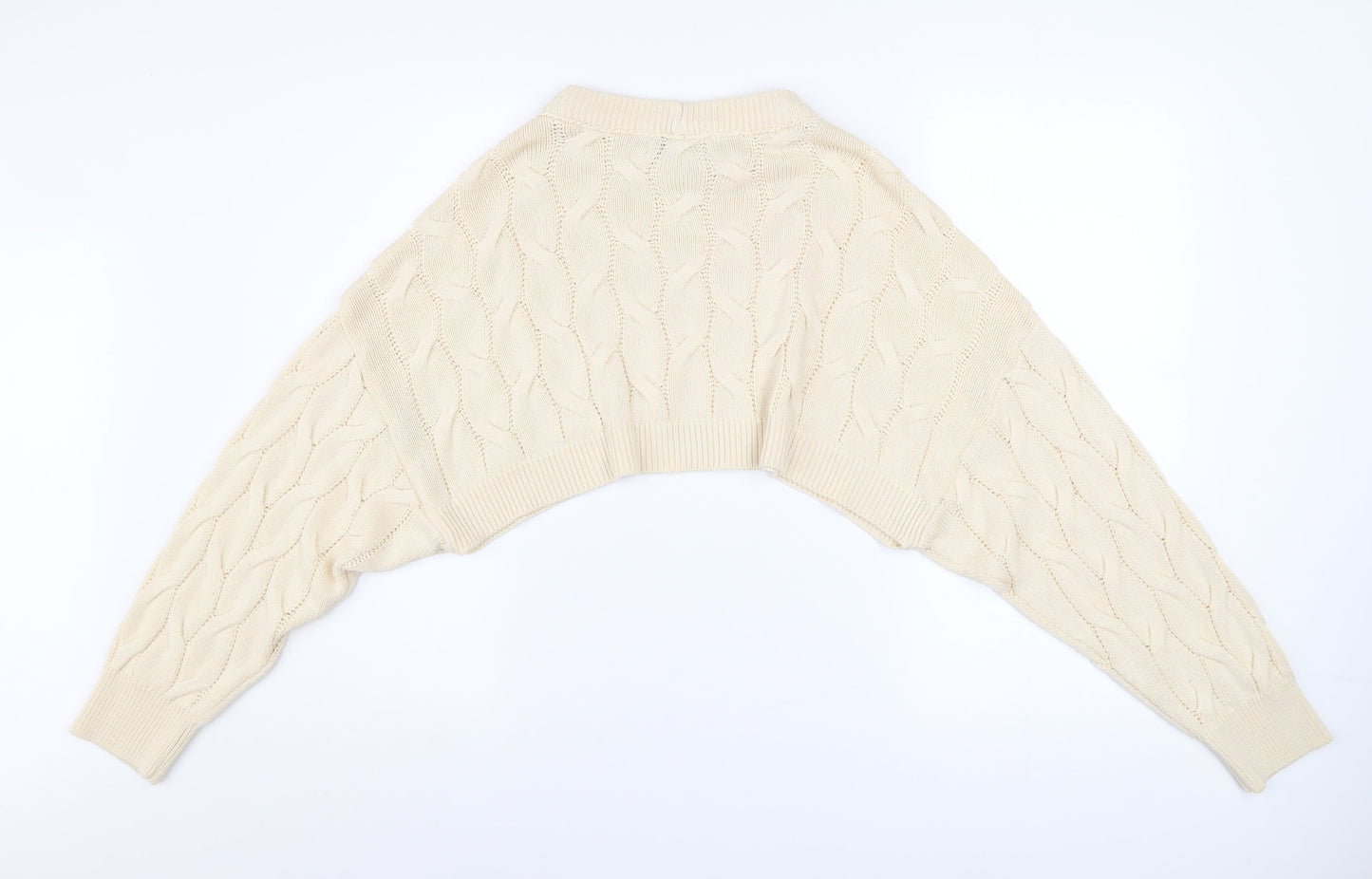 Stradivarius Women’s Beige Cable Knit Shrug Jumper Size S