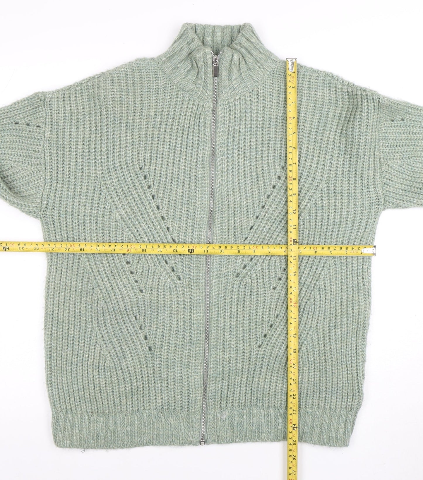 Damart Women’s Green Chunky Knit Full Zip Jumper Size 14