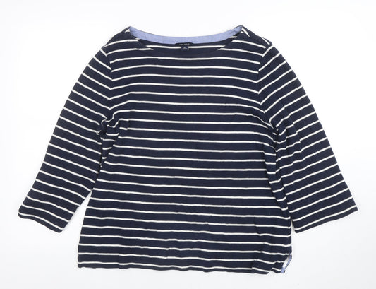 Nautica Women's Blue Striped 3/4 Sleeve Cotton Boat Neck Top XL