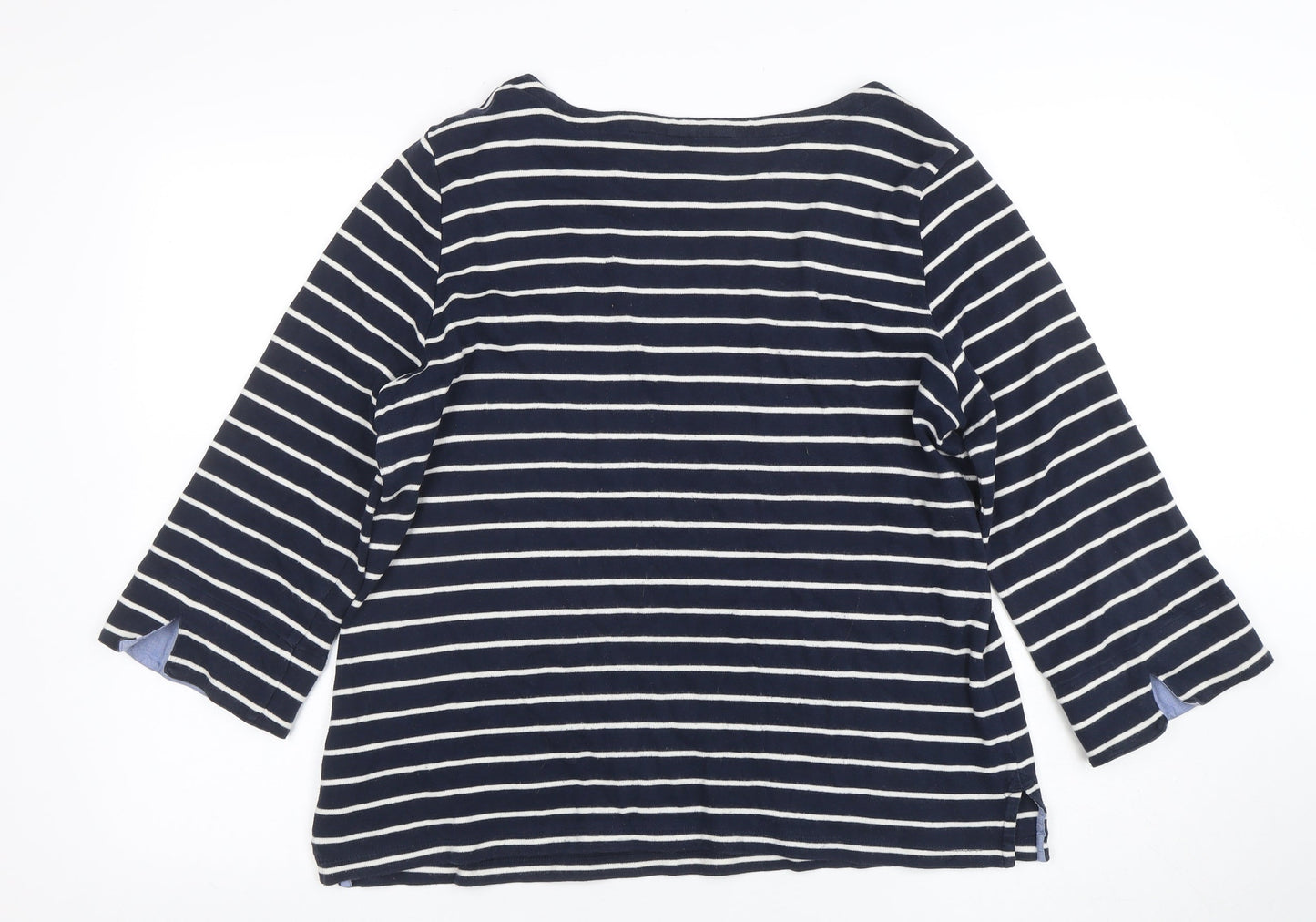 Nautica Women's Blue Striped 3/4 Sleeve Cotton Boat Neck Top XL