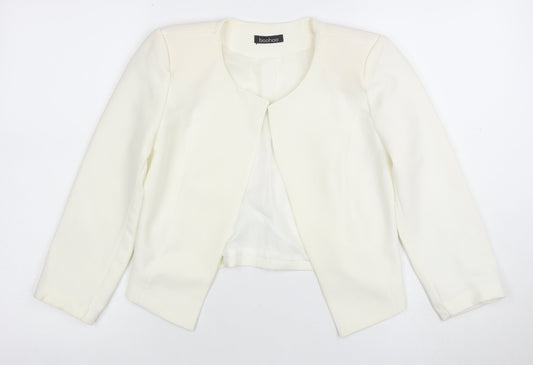 Boohoo Women Ivory Cropped Suit Jacket Blazer S Polyester Blend