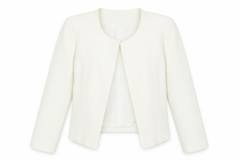 Boohoo Women Ivory Cropped Suit Jacket Blazer S Polyester Blend