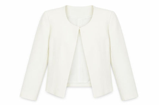 Boohoo Women Ivory Cropped Suit Jacket Blazer S Polyester Blend