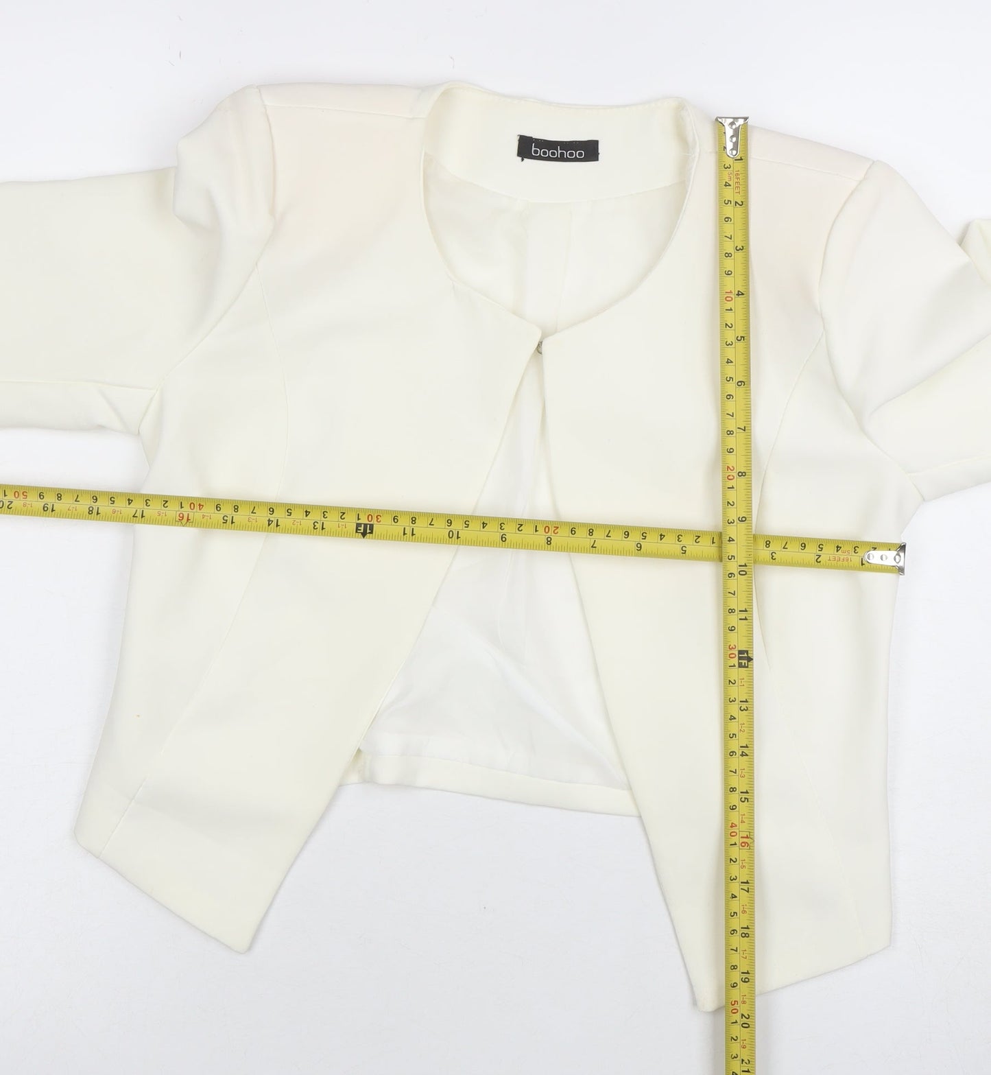 Boohoo Women Ivory Cropped Suit Jacket Blazer S Polyester Blend