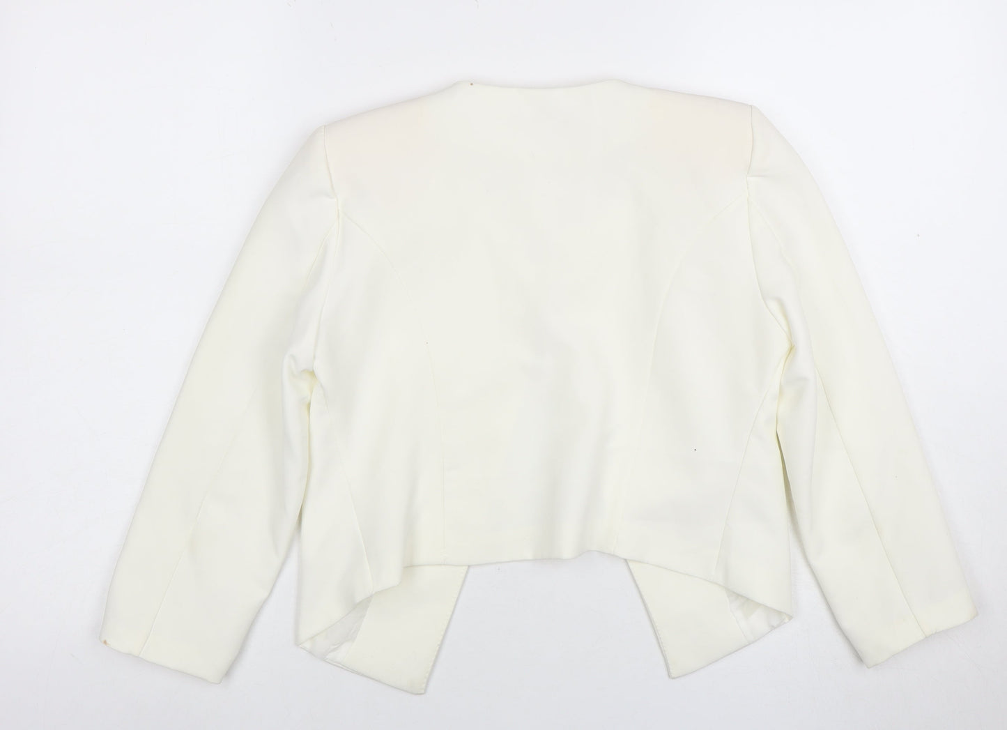 Boohoo Women Ivory Cropped Suit Jacket Blazer S Polyester Blend