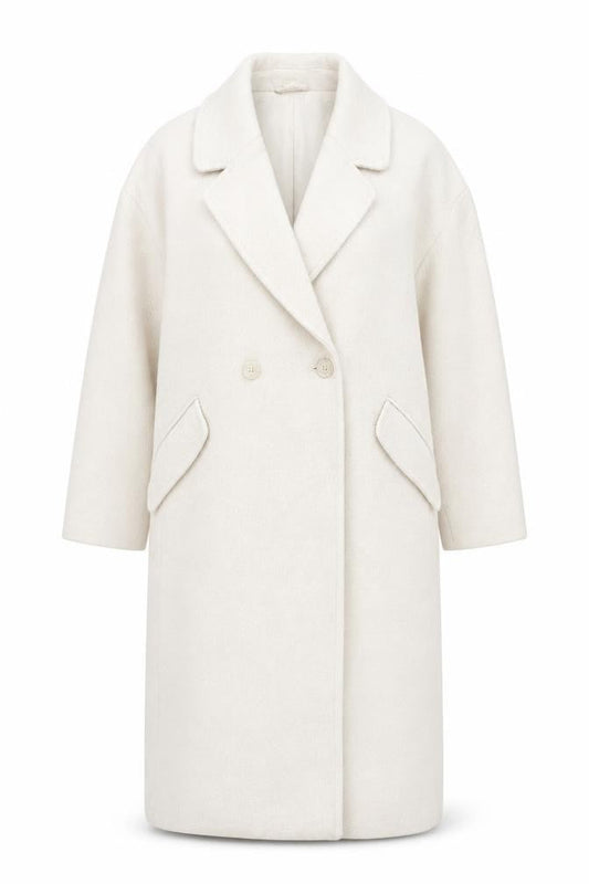 H&M Women’s Beige Long Pea Coat Size 14 Wool Blend Buttoned Classic