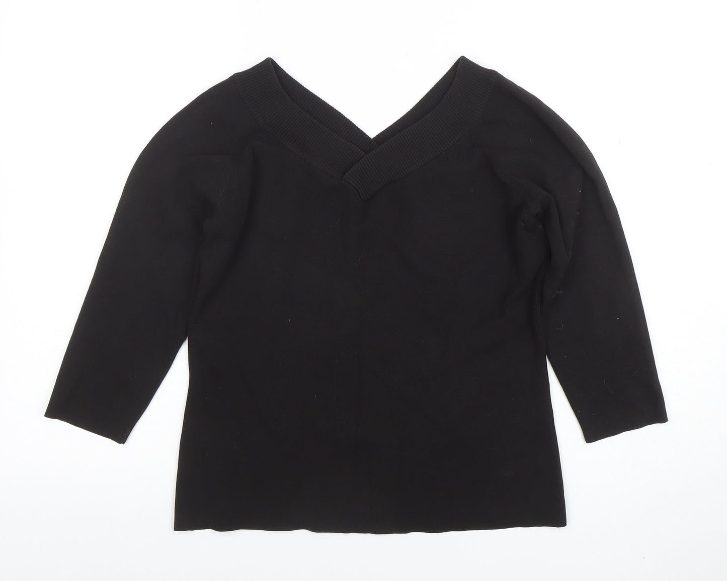 Ann Taylor LOFT Womens Black V-Neck Knit Pullover Jumper Medium