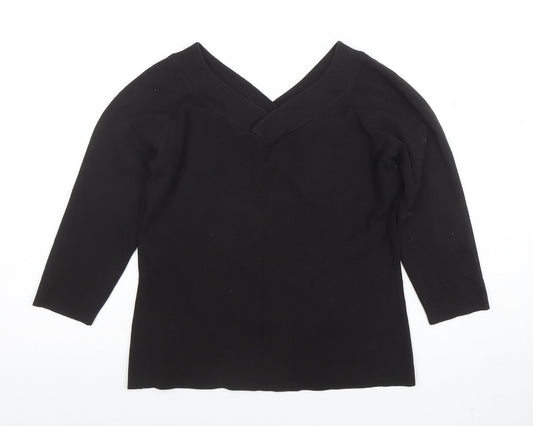Ann Taylor LOFT Womens Black V-Neck Knit Pullover Jumper Medium