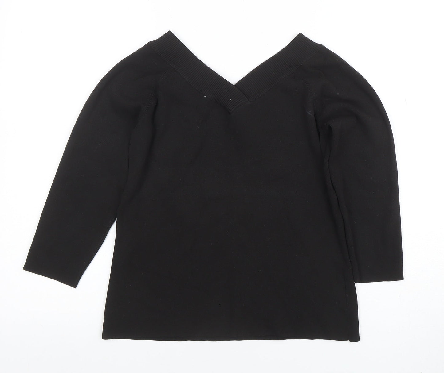 Ann Taylor LOFT Womens Black V-Neck Knit Pullover Jumper Medium