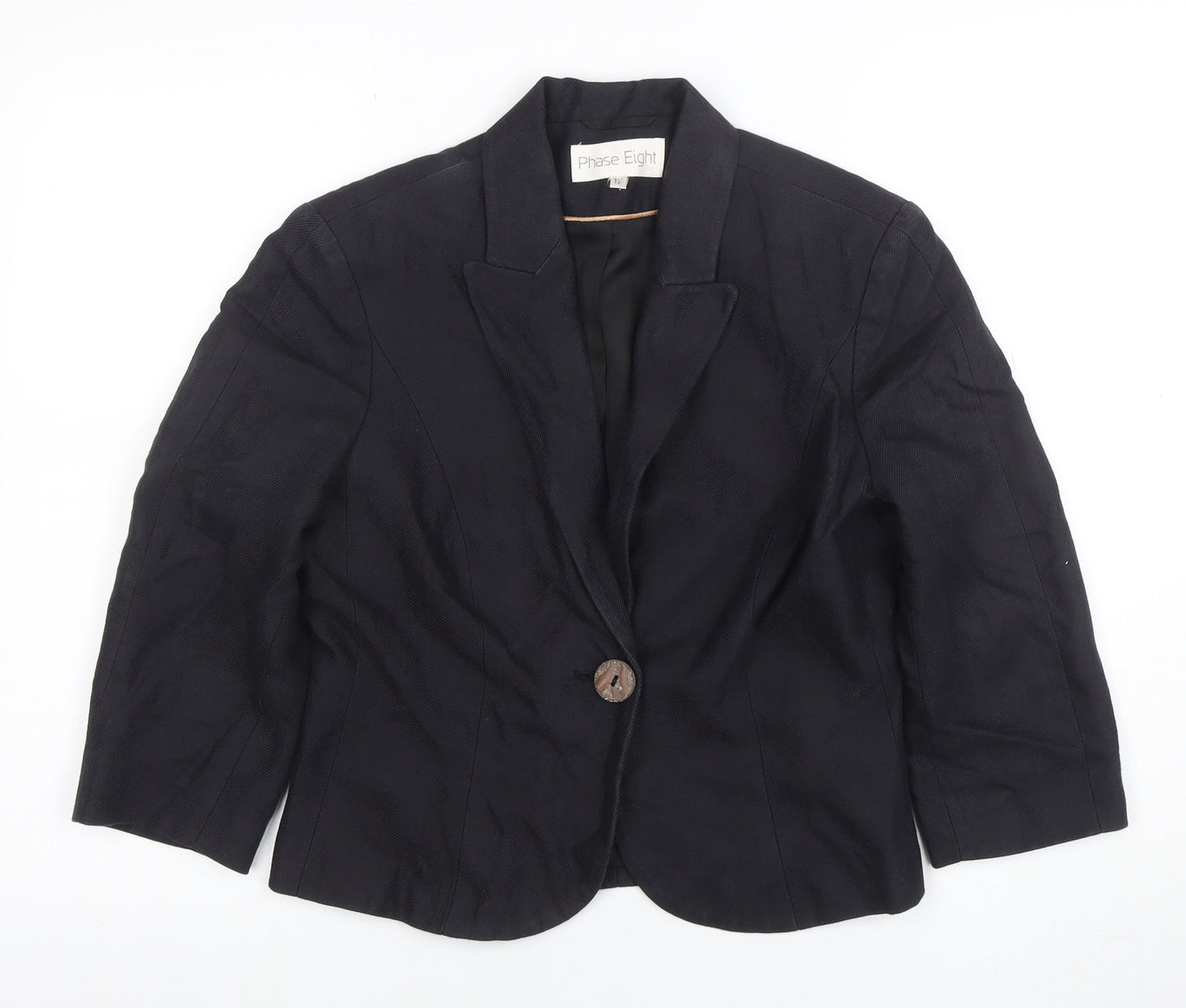 Phase Eight Women's Black Linen Blend One Button Blazer Size 12
