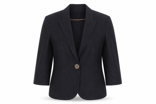 Phase Eight Women's Black Linen Blend One Button Blazer Size 12
