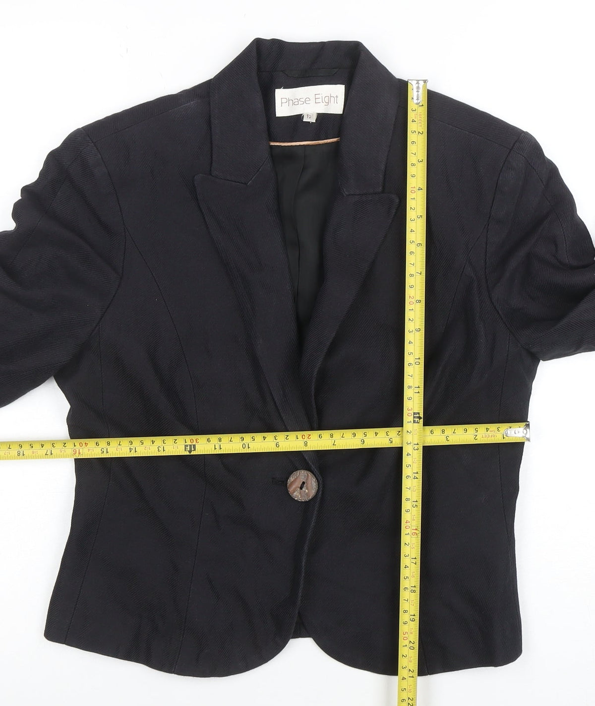 Phase Eight Women's Black Linen Blend One Button Blazer Size 12