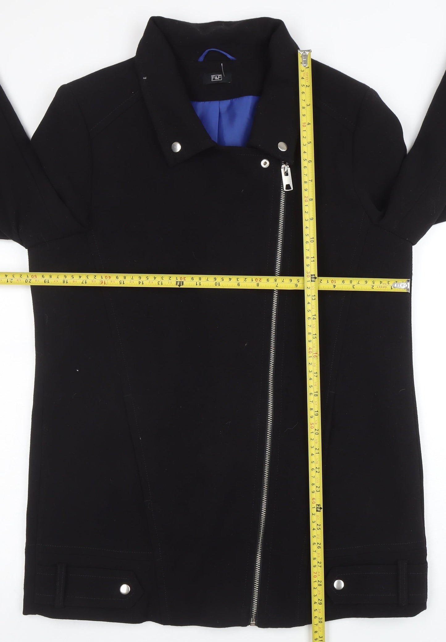 F&F Women’s Black Biker Zip Jacket Size 14 Polyester Blend