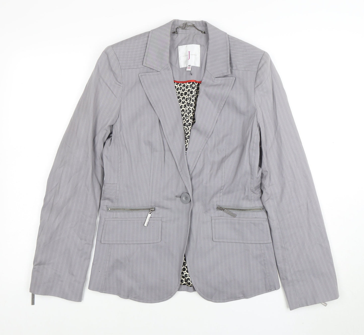 Jasper Conran Women Grey Pinstripe Tailored Blazer Size 10