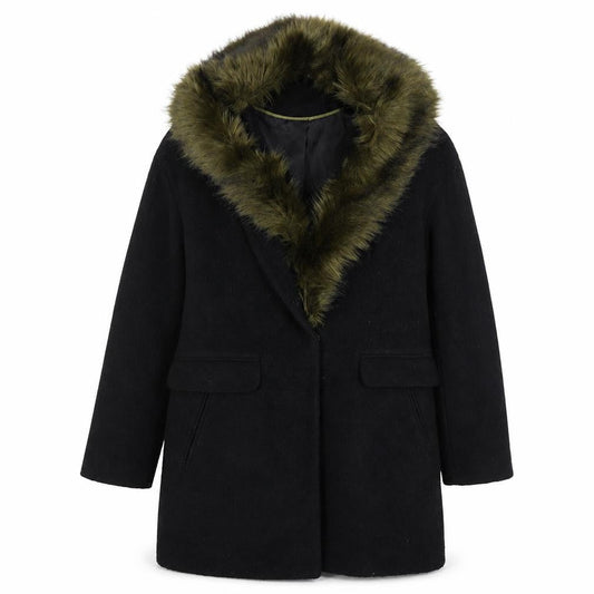 Dorothy Perkins Women's Black Faux Fur Trim Wool Blend Mid-Length Coat Size 10