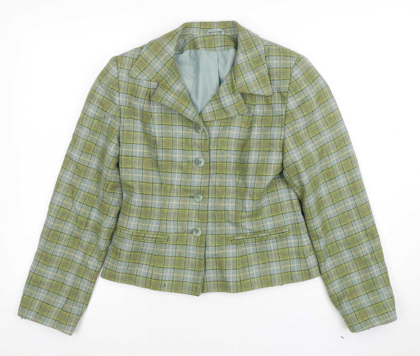 Dorothy Perkins Women's Green Check Wool Blend Blazer Size 10