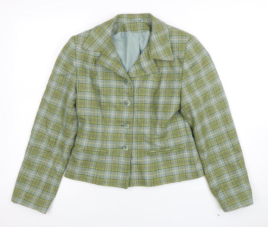 Dorothy Perkins Women's Green Check Wool Blend Blazer Size 10
