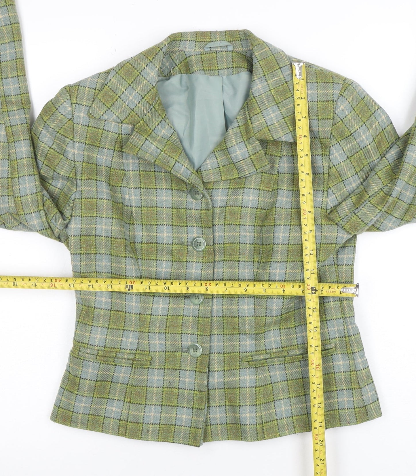 Dorothy Perkins Women's Green Check Wool Blend Blazer Size 10