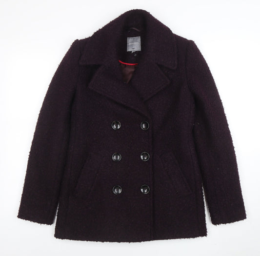 Principles Women’s Purple Wool Blend Pea Coat Size 8 Buttoned Mid-Length