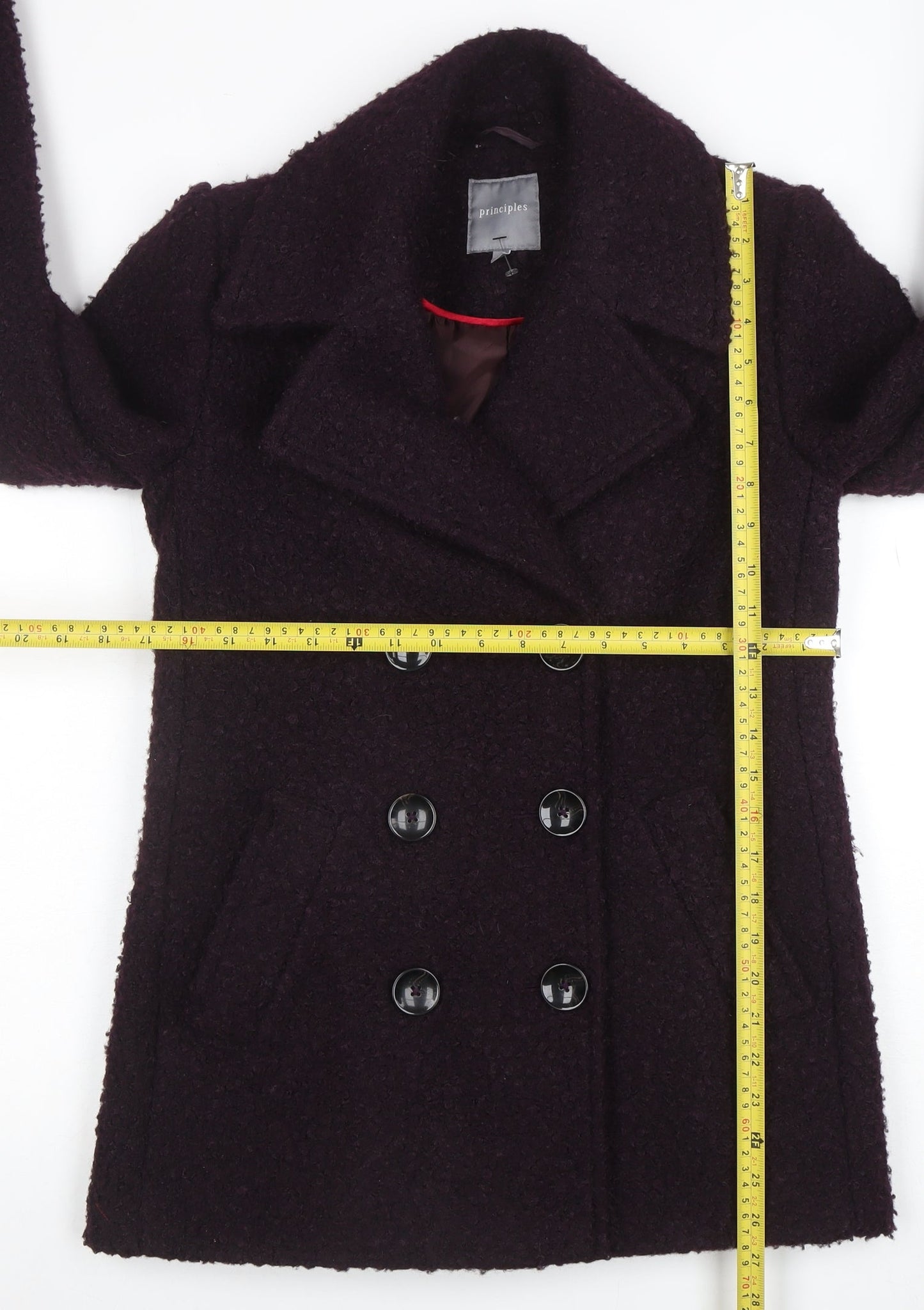 Principles Women’s Purple Wool Blend Pea Coat Size 8 Buttoned Mid-Length