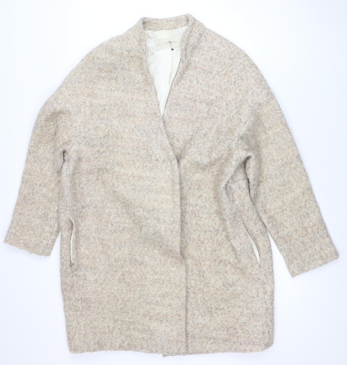 Zara Basic Women’s Beige Wool Blend Long Overcoat Size L