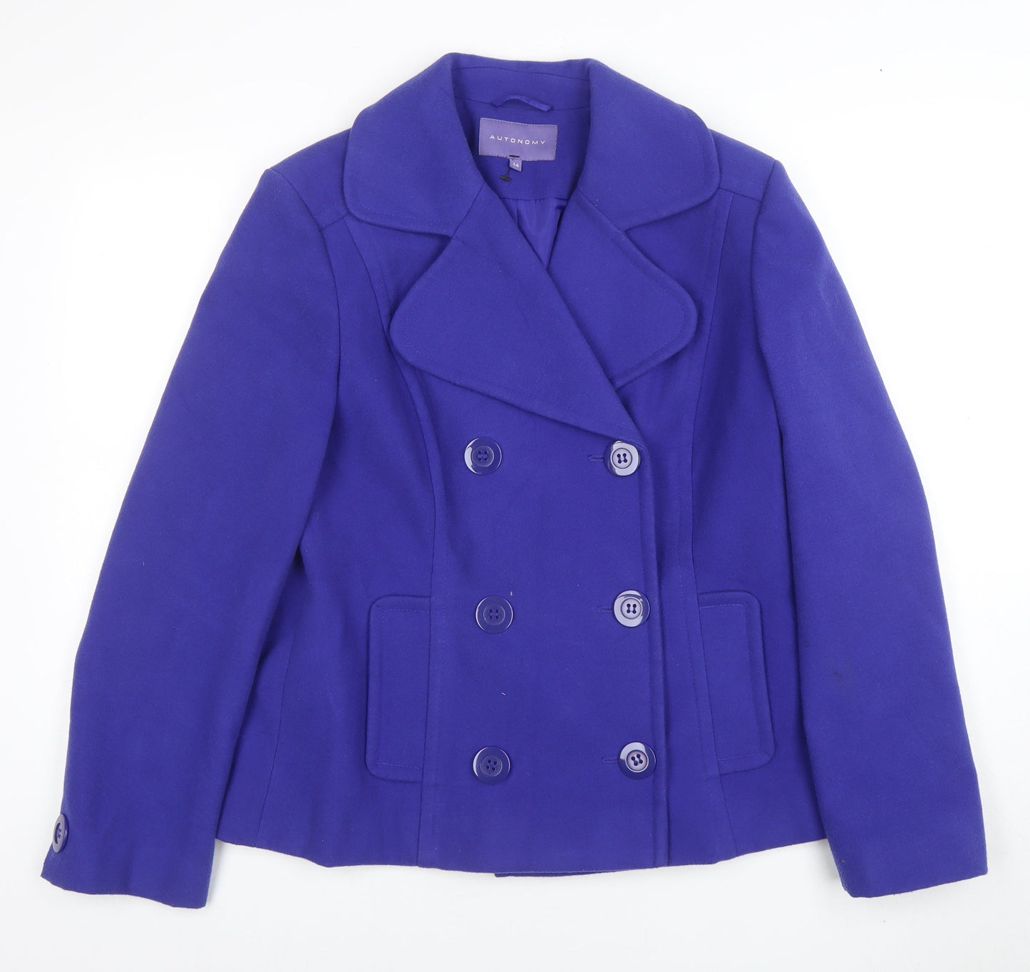 Autonomy Women’s Blue Pea Coat Size 14 Buttoned Short Jacket