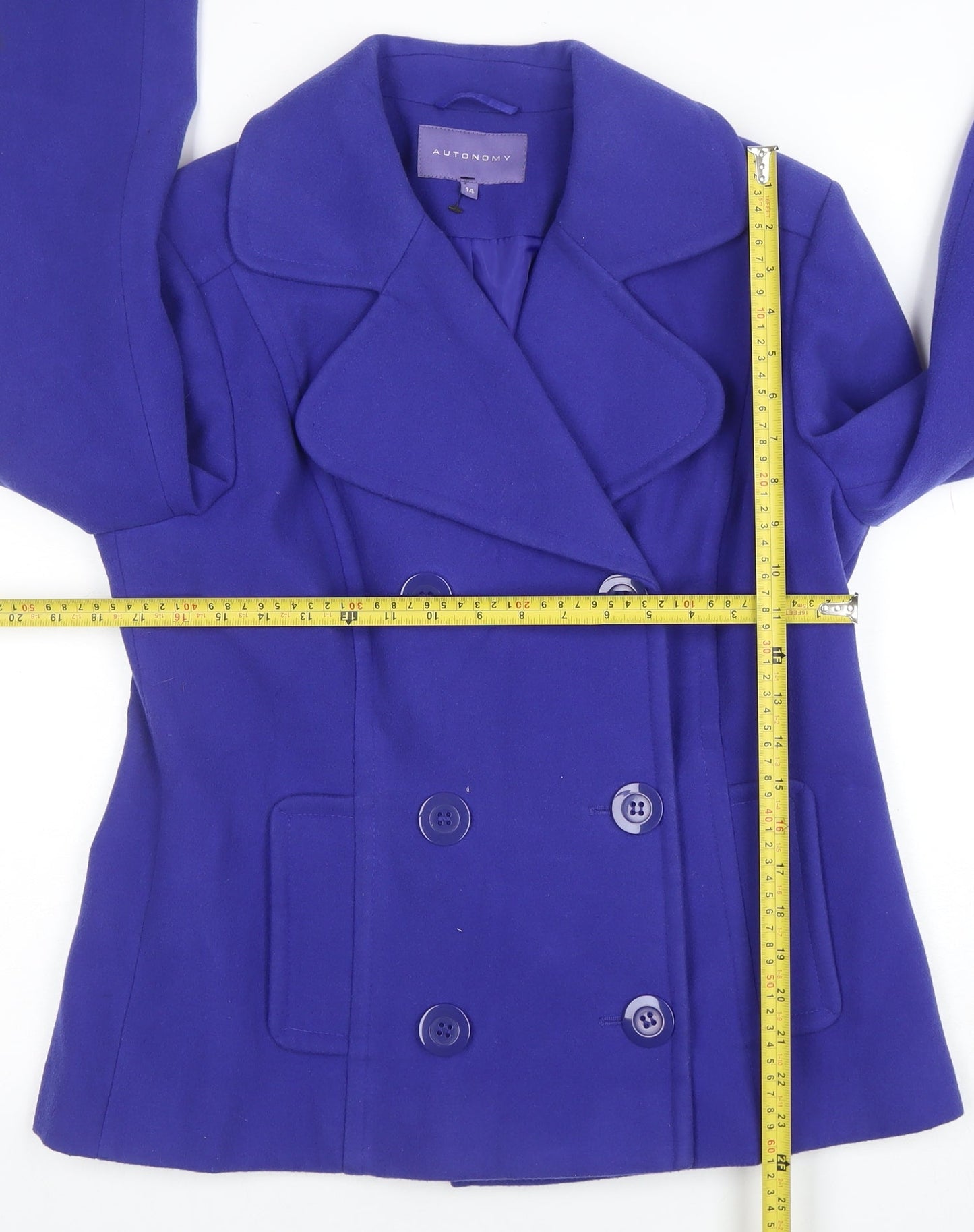 Autonomy Women’s Blue Pea Coat Size 14 Buttoned Short Jacket