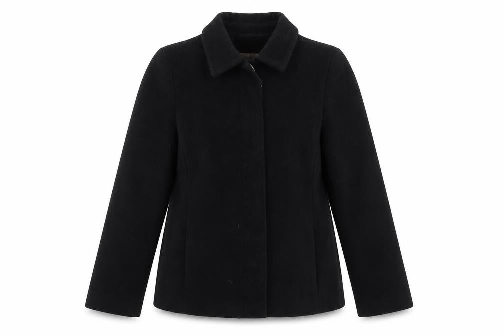 NL Collection Women's Black Wool Blend Mid-Length Overcoat Size 14