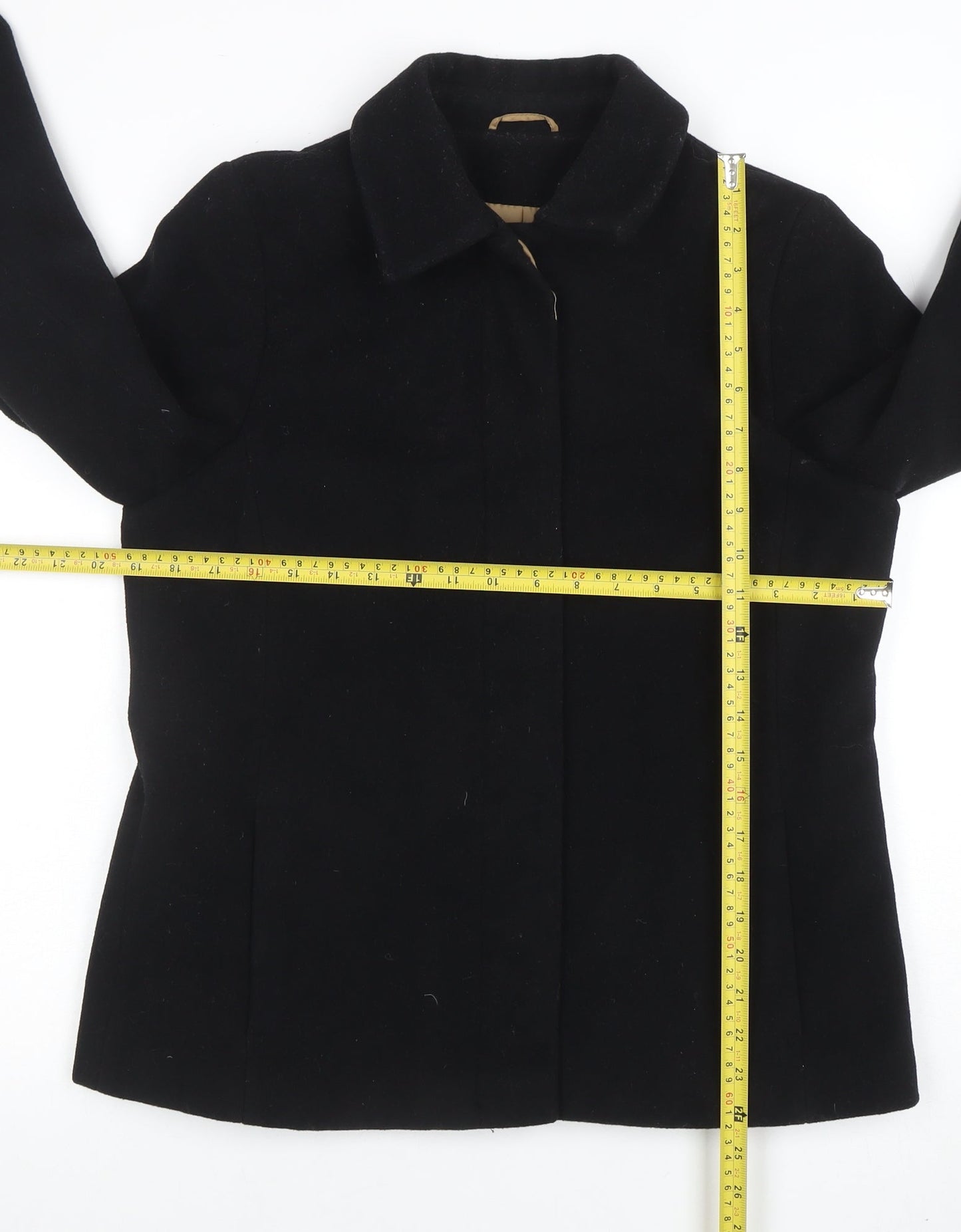 NL Collection Women's Black Wool Blend Mid-Length Overcoat Size 14