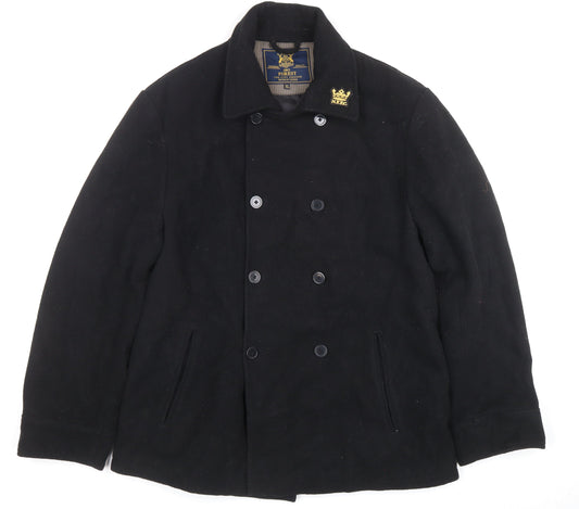 Forest Mens Black Wool Blend Pea Coat XL Classic Double-Breasted Jacket