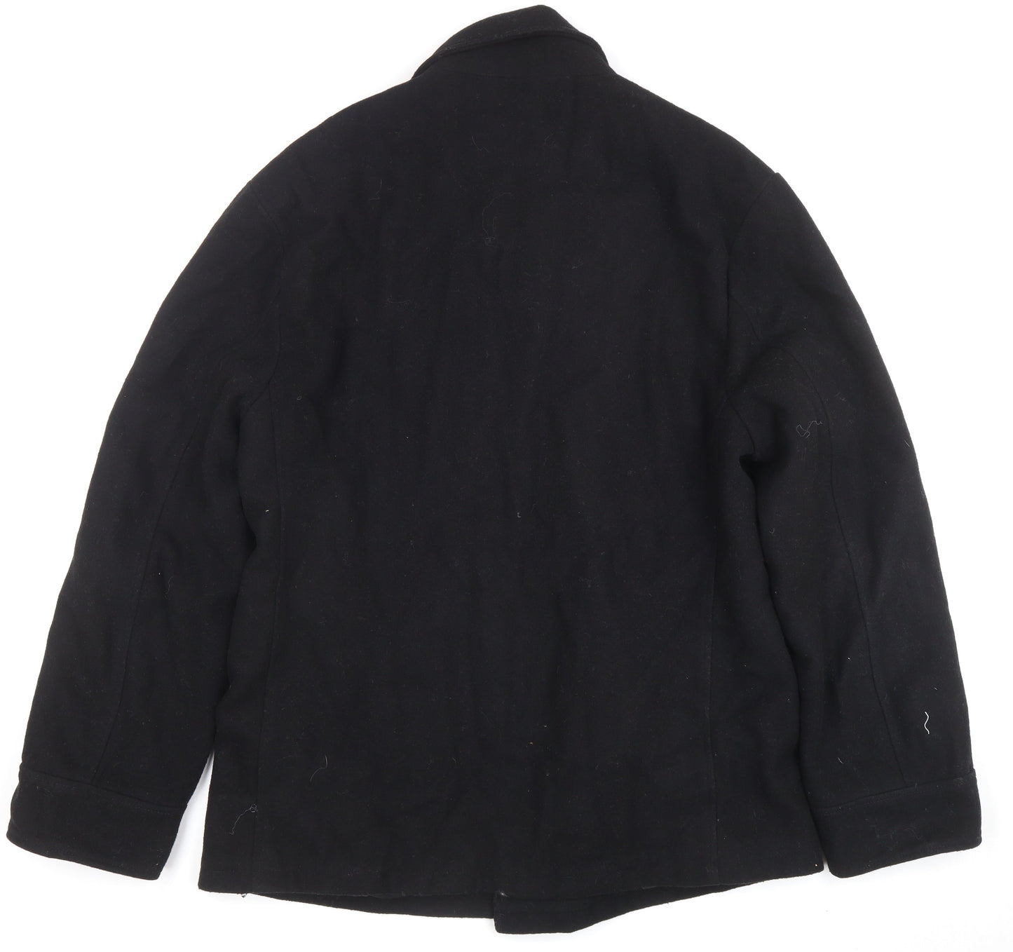 Forest Mens Black Wool Blend Pea Coat XL Classic Double-Breasted Jacket