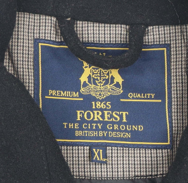 Forest Mens Black Wool Blend Pea Coat XL Classic Double-Breasted Jacket