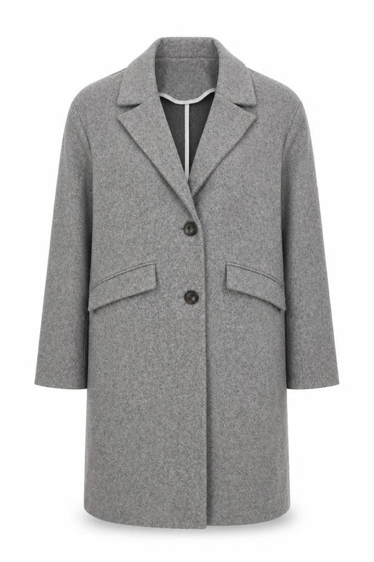 Bershka Women Grey Long Overcoat Size 10 Single-Breasted Style
