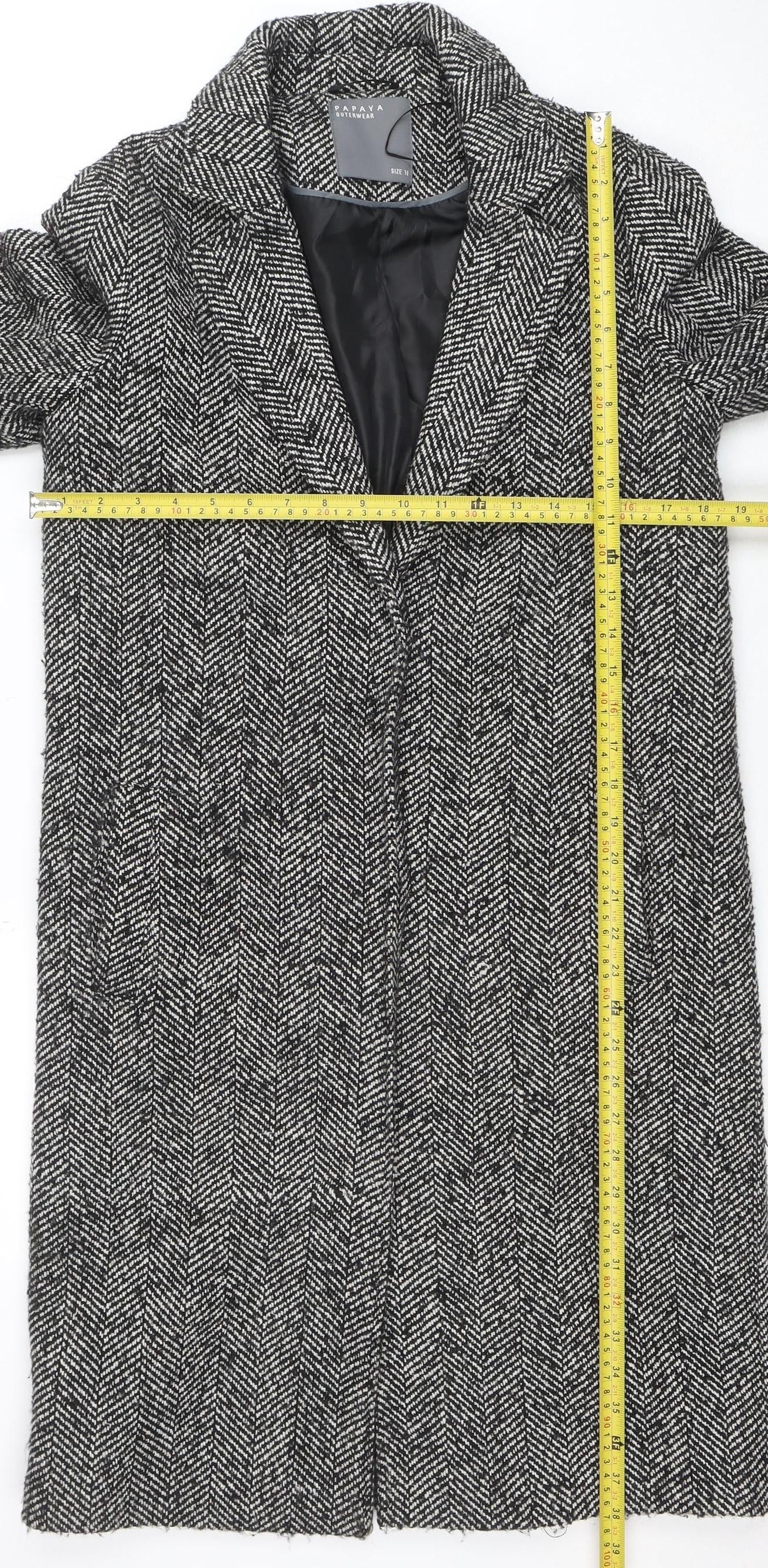 Papaya Womens Grey Herringbone Tweed Coat Size 10 Overcoat