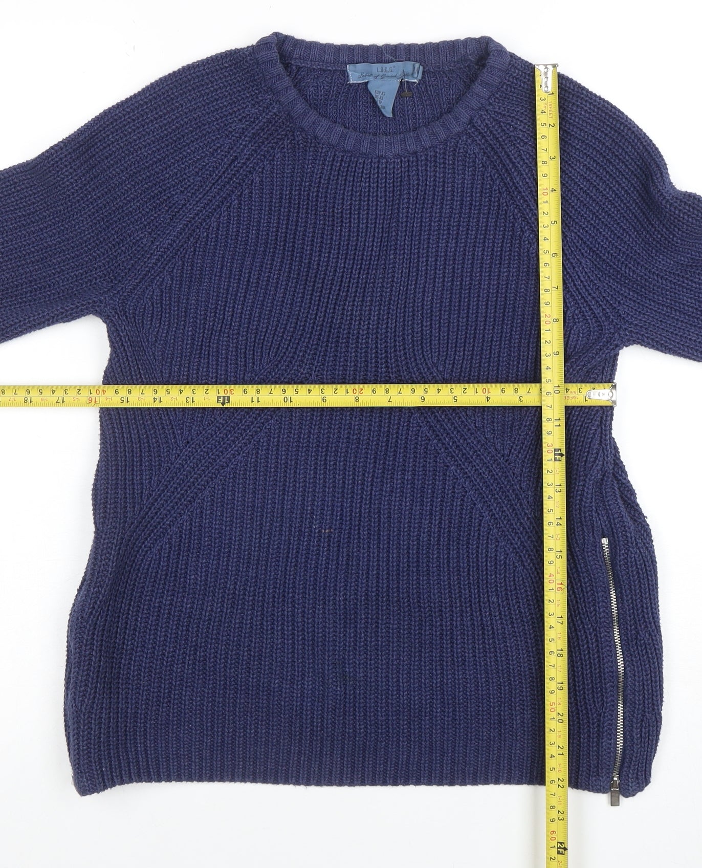 L.O.G.G. Womens Blue Chunky-Knit Crew Neck Pullover Jumper Size XS