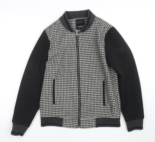 Soyaconcept Men Black & White Houndstooth Wool Blend Bomber Jacket S