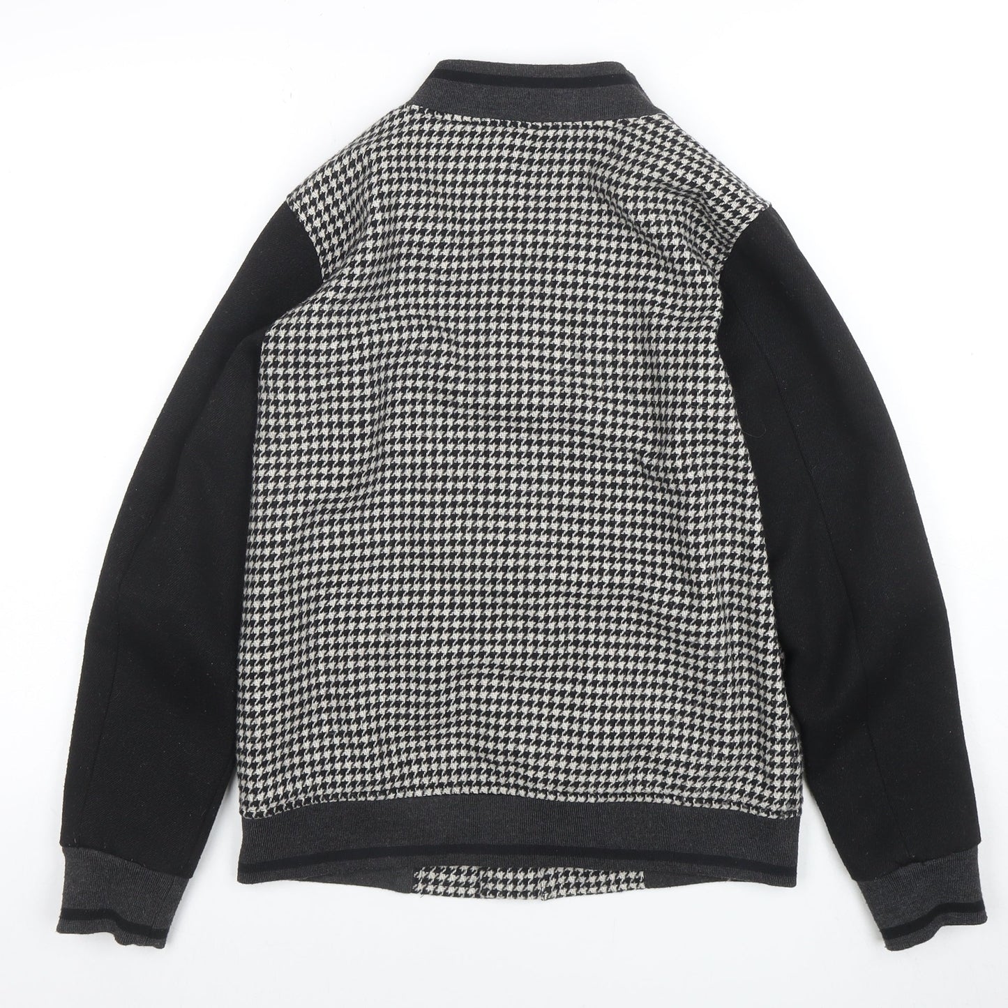 Soyaconcept Men Black & White Houndstooth Wool Blend Bomber Jacket S