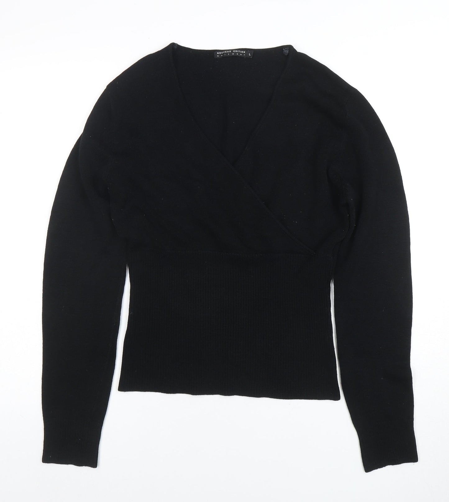 Nouveau Edition Women's Black V-Neck Slim Knit Jumper Size L