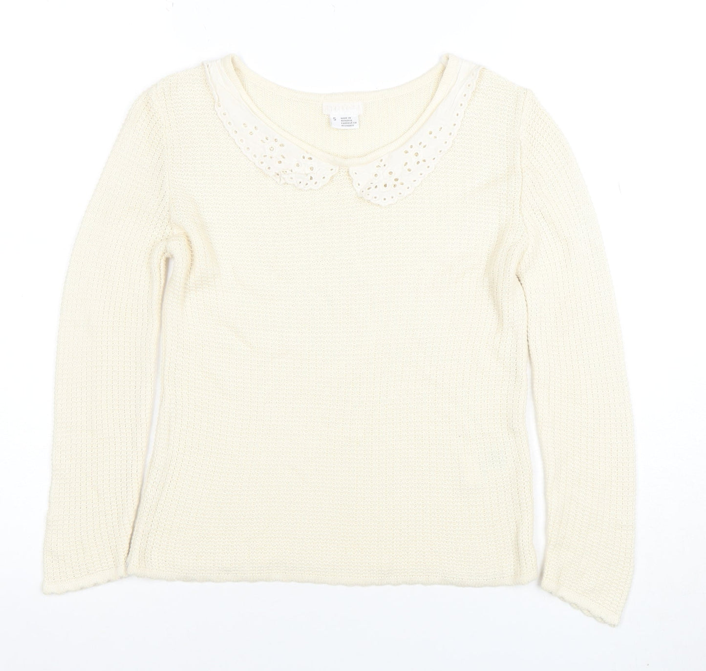 River Island Women’s Ivory Collared Knit Jumper Size S Long Sleeve