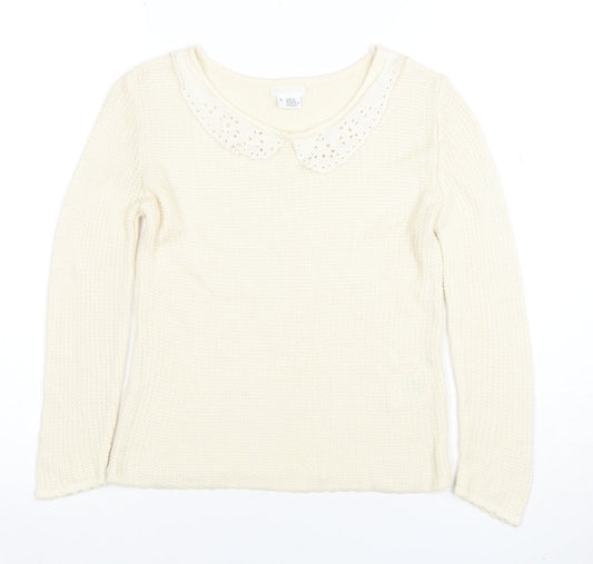 River Island Women’s Ivory Collared Knit Jumper Size S Long Sleeve