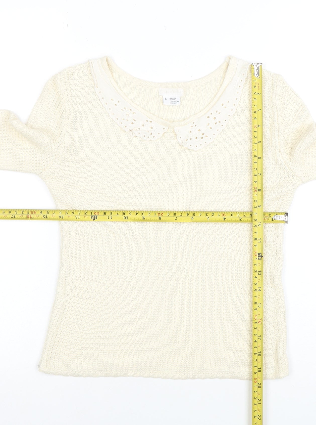 River Island Women’s Ivory Collared Knit Jumper Size S Long Sleeve