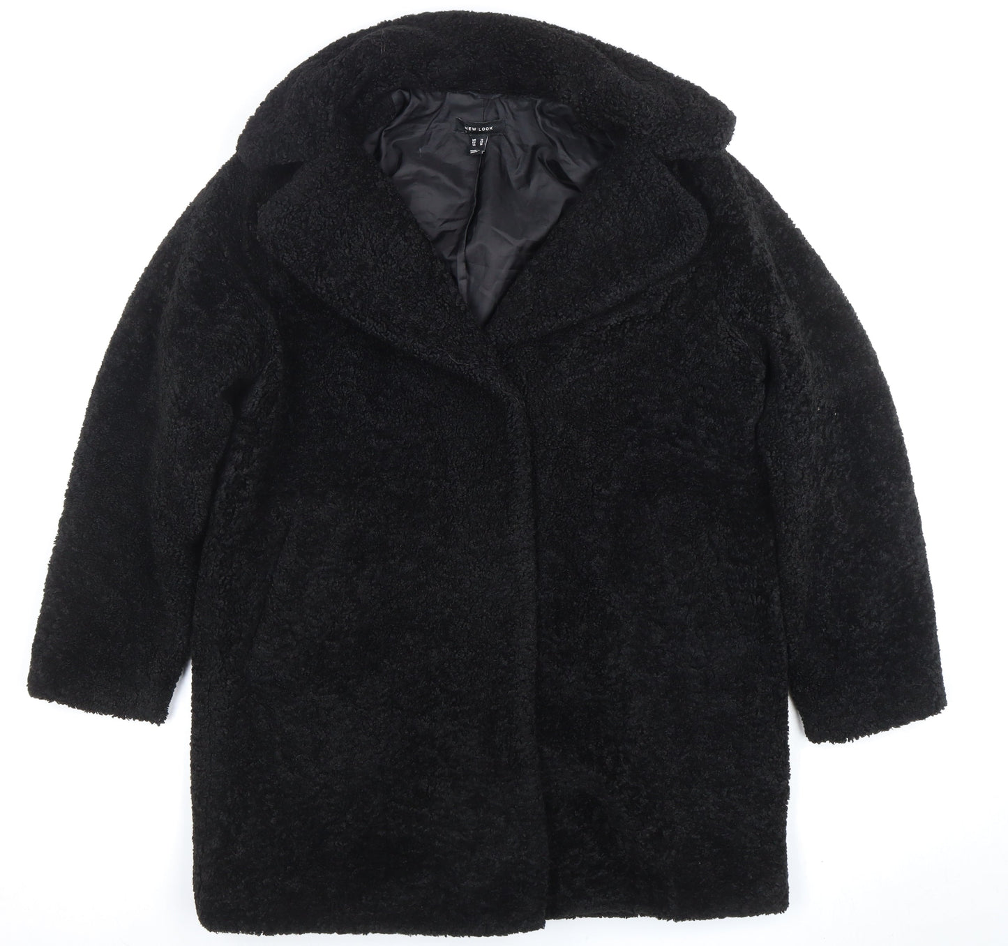 New Look Women's Black Mid-Length Fleece Coat Size 14