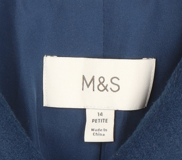 Marks and Spencer Women's Blue Wool Blend Mid-Length Overcoat Size 14 Petite