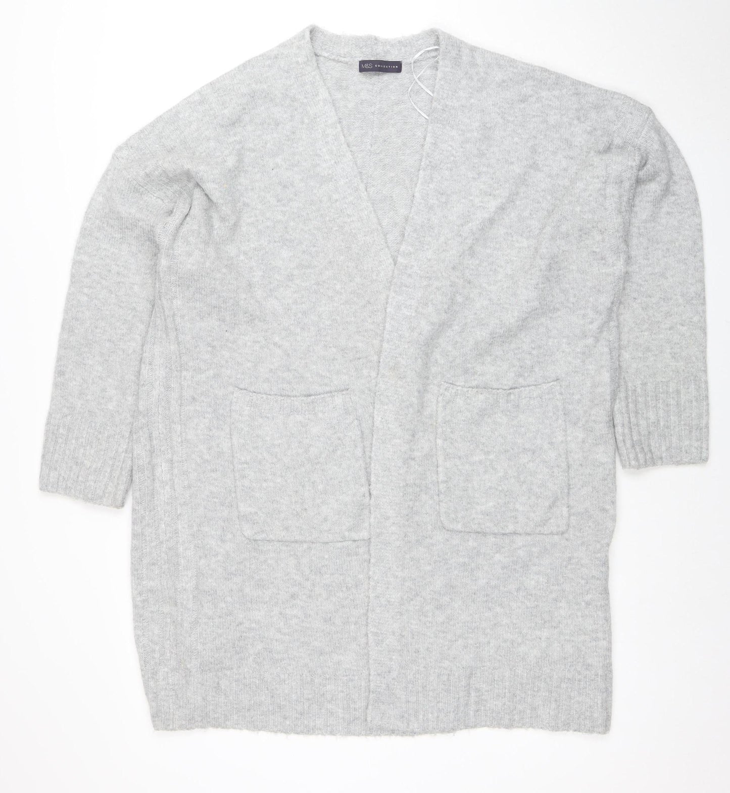 Marks and Spencer Women’s Grey Large Knit V-Neck Open Cardigan